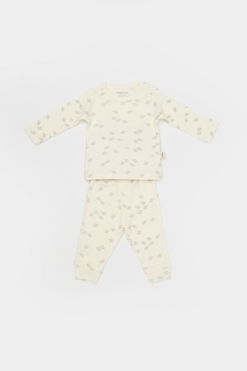 Set 3 piese:bluza, pantaloni si caciulita Printed, BabyCosy, 50% modal+50% bumbac,